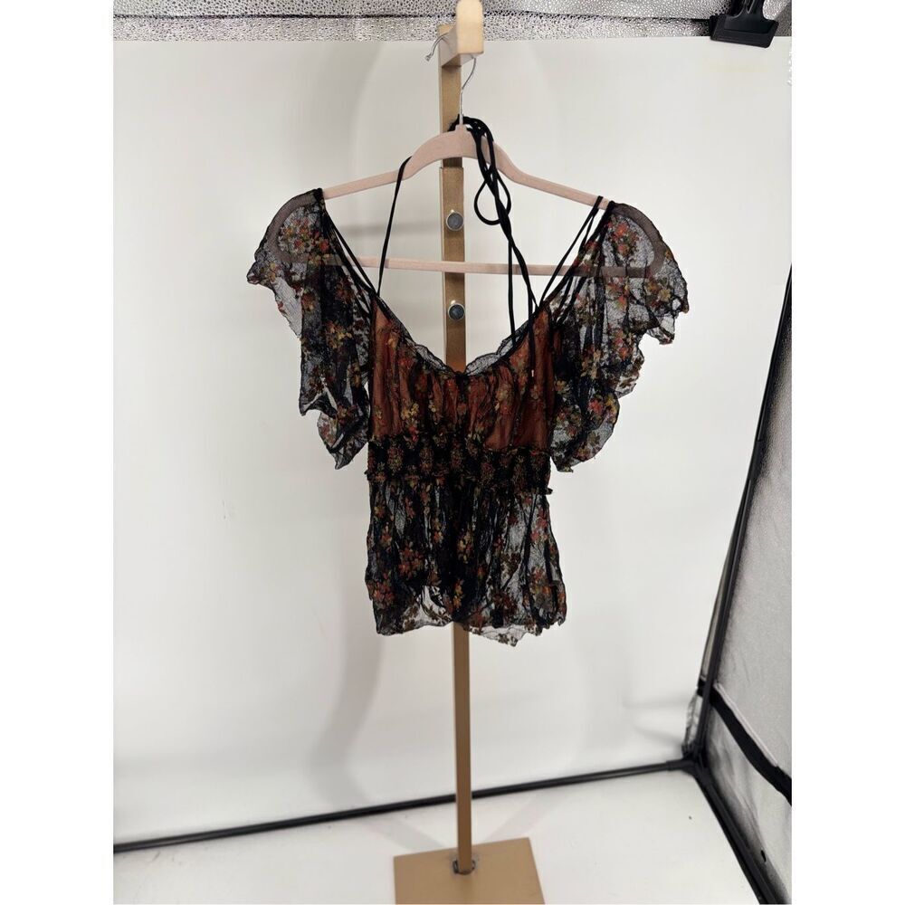 Free People Dottie Lace Flutter Sleeve Off Shoulder Top XS